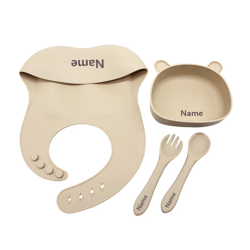 4-Piece Silicone Tableware Set with Free Name Engraving Creative gifts tailored for boys and girls