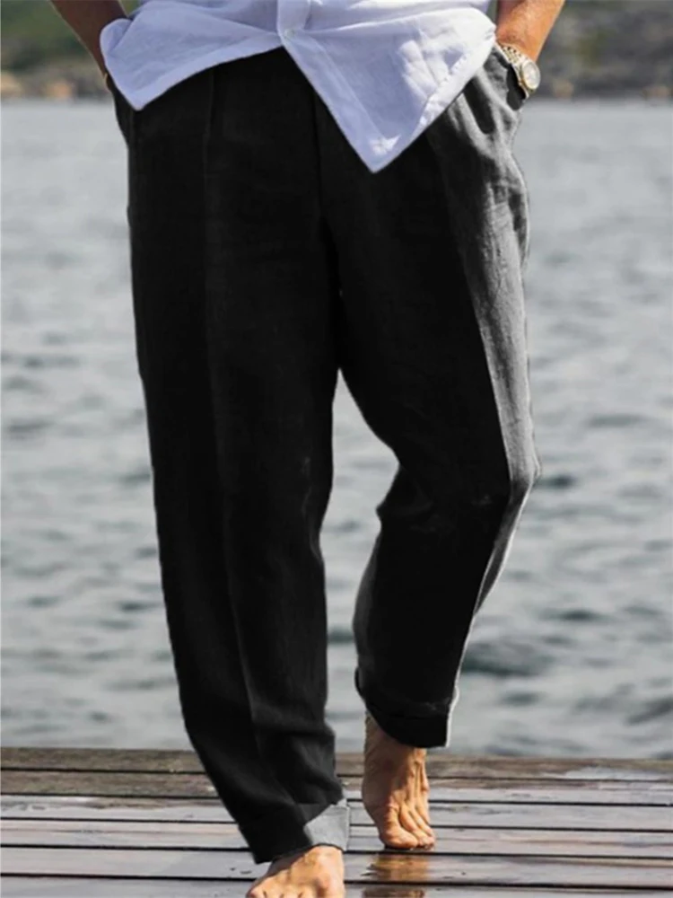 Outdoor Casual Breathable Loose Linen Pants Men Spring Summer Daily Leisure Comfy Thin Trousers Mens Fashion Solid Color Pants casual pants cotton linen pants