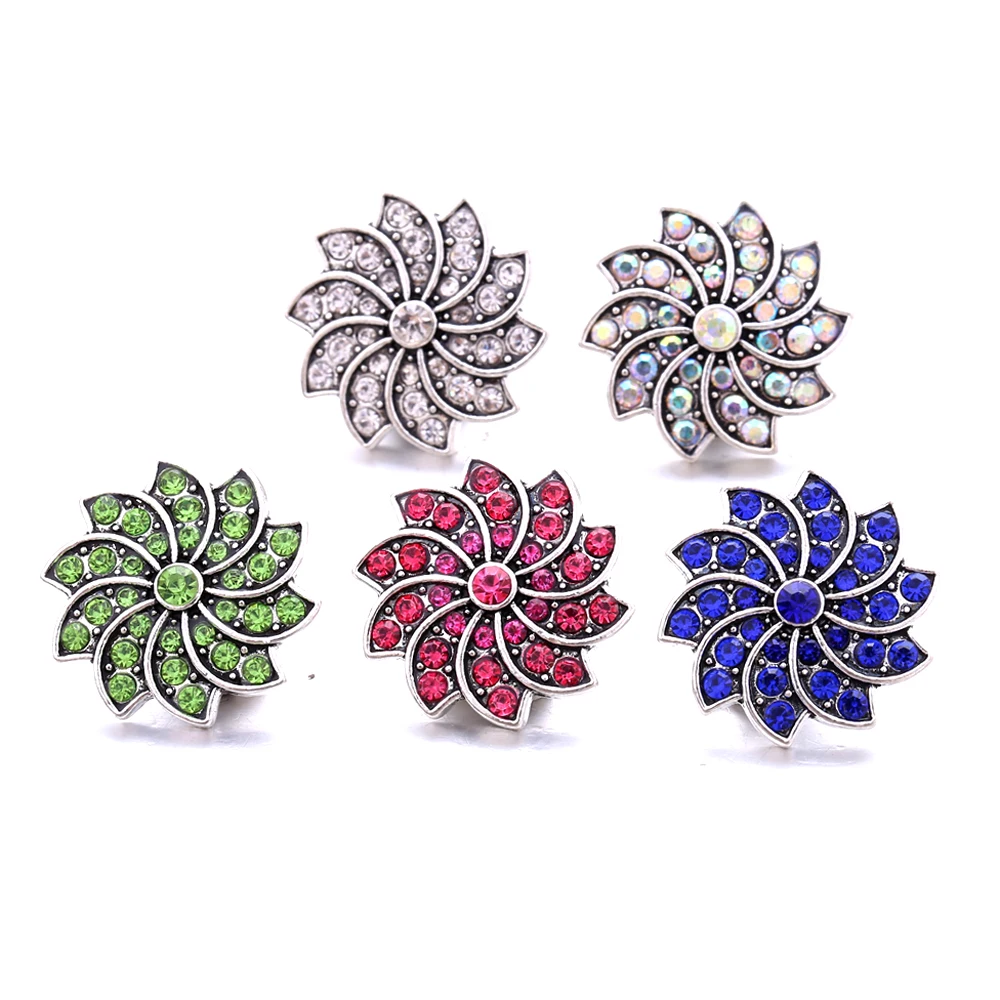 20pcs Fashion Rhinestone Flower 18mm Snap Buttons Fit Leather Metal Snap Button Bracelet Necklace Jewelry