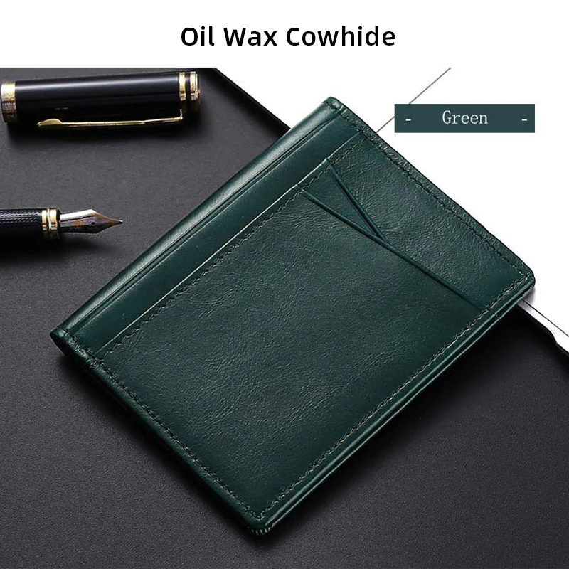 YUECIMIE Ultra-Thin Genuine Leather Mini Card Holder Wallet
