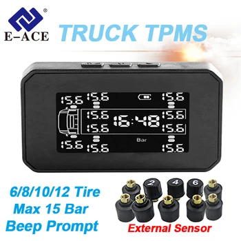 Monitor solar de pressão de pneus de caminhão, 6/8/10/12 campainhas de roda, sensor de alta precisão para caminhão, ônibus escolar, rv, suv