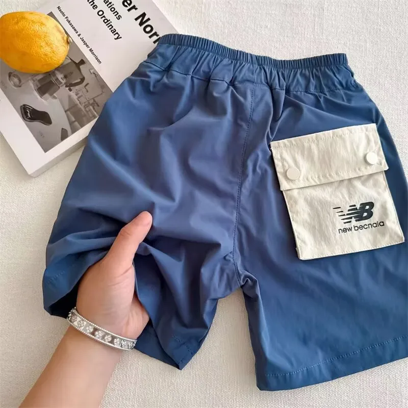Korean Summer Boys and Girls Comfortable Pure Cotton Contrast Work Clothes Pocket Casual Quick Drying Sports Split Shorts