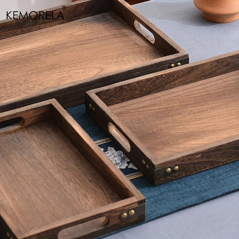 Wooden Rectangular Tea Tray Wooden Tray Wooden Hotel Dinner Tray Suitable for Dinner Dessert Bathroom Supplies Kitchen Storage 4