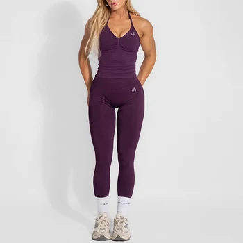 Women's Yoga Set Bum Balance Fitted Halter Tops & Shaping Pants 2pcs Yoga Sportwear Workout Gym Clothing High Waist Leggings Set 1