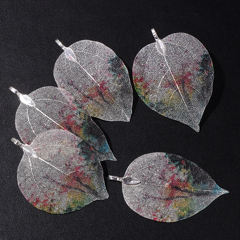 Mode Natürliche Echt Blatt Metall Anhänger Muticolor Feine Blätter Charms Für Hochzeit Schmuck Machen Ohrringe Halskette DIY 5 stücke – Detail 11