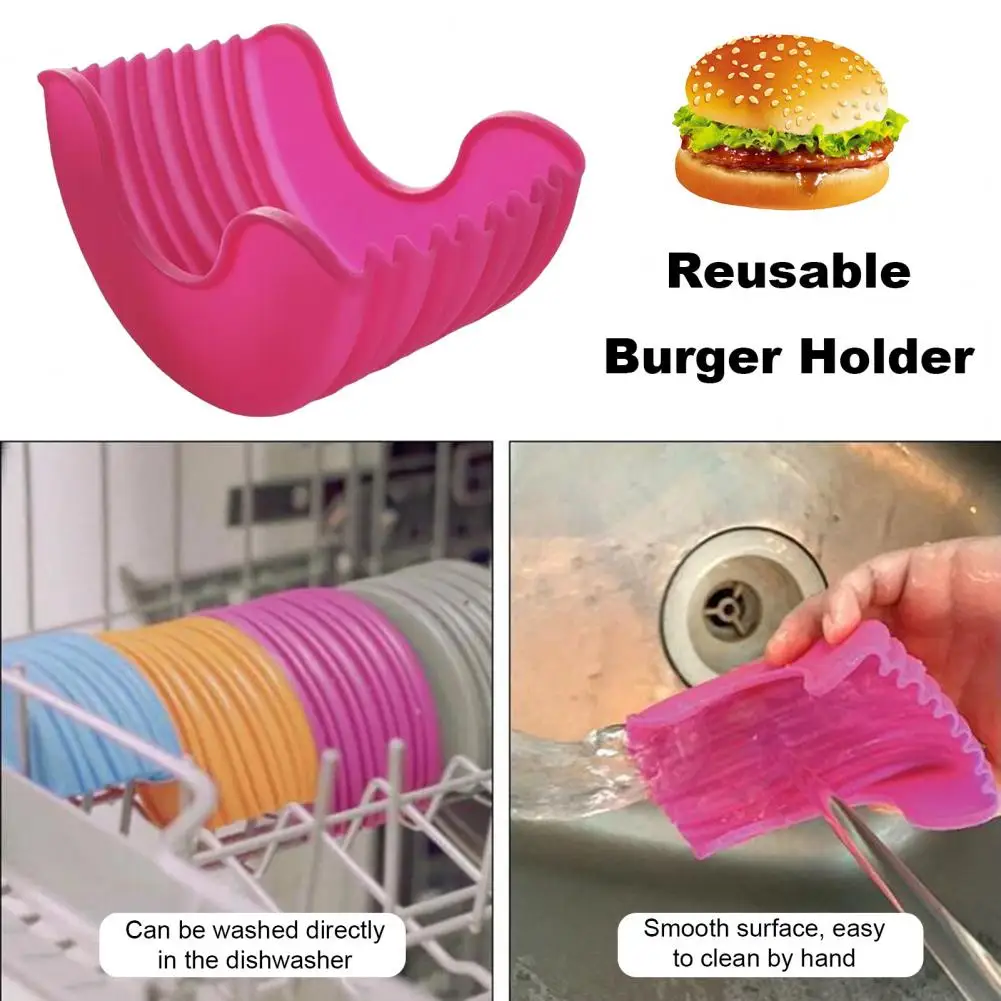 Portable Burger Stand Adjustable Burger Stand Silicone Rack Retractable Holder Set Touch-free Reusable Hamburger Clip Box