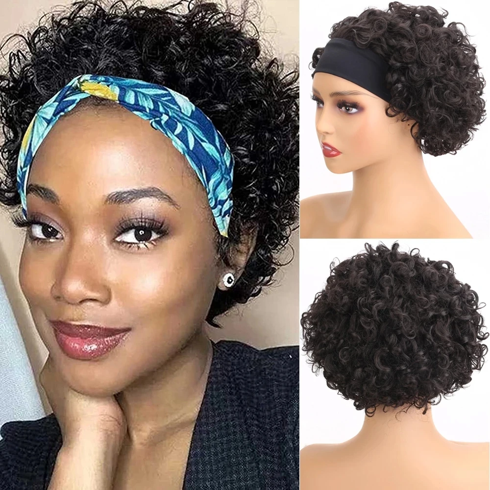 Synthetic Deep Curly Wig 6Inch Heat Resistant Headband Wig Glueless Easy To Wear Short Curly Wig For Black Women Daily Use