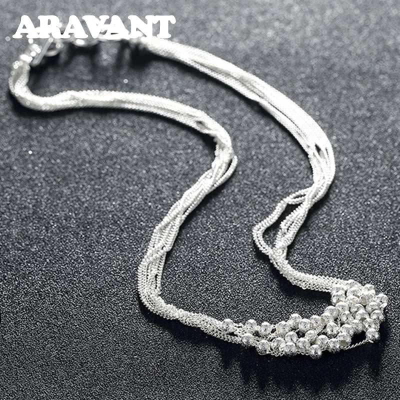 

925 Silver Scrub Bead Necklace Chain For Women Fashion Jewelry