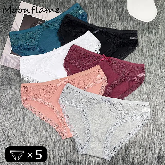 Moonflame 5 Pcs Girls Low Rise Cotton Briefs Sexy Lace Women's Panties - Image 2