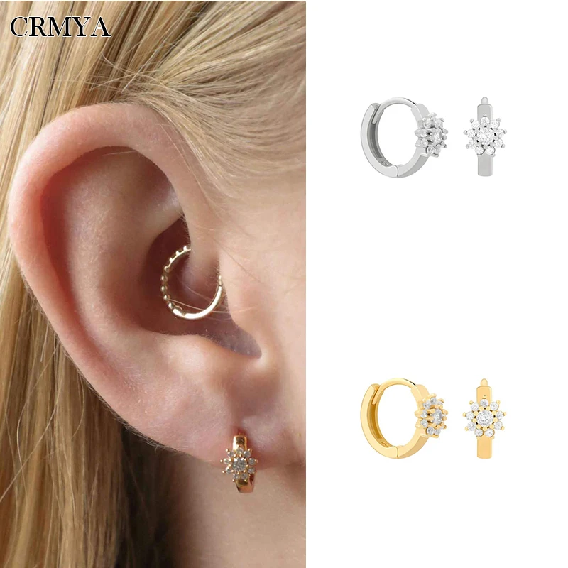 

CRMYA Gold Silver Plated Hoop Earrings for Women Trend Piercing Flower CZ Zircon Stud Earrings Women 2022 Jewelry Wholesale
