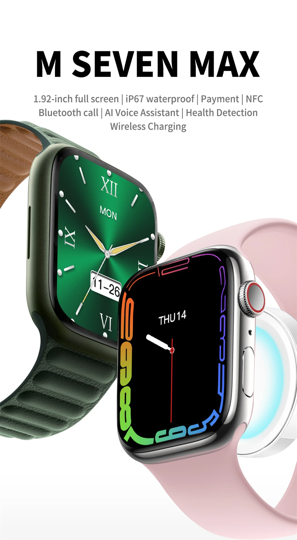 2022 M SEVEN Max 1.92" Sport Smartwatch Men Series 7 Bluetooth Call NFC Wireless Charger Women Fitness Smart Watch PK W27 X8 Pro
