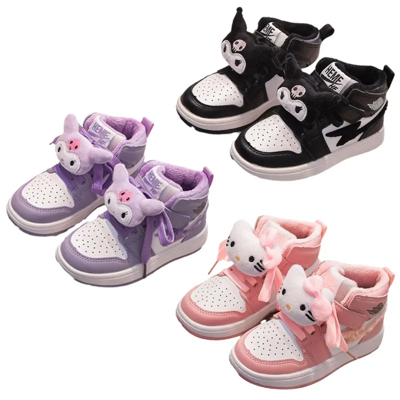 

Cute Sanrioed Kuromi Hellokittys Plush Doll Children Casual Sports Shoes Kawaii Fashion Outdoor Anti Slip Board Shoes Kids Gifts