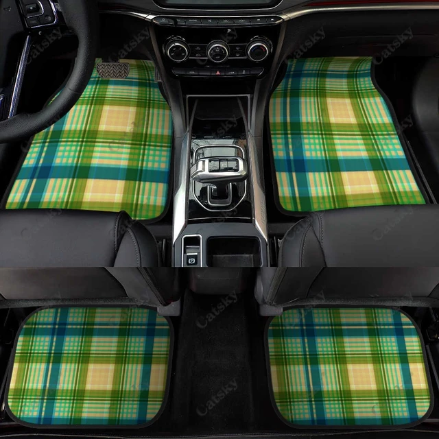 Green Checkered Pattern Car Floor Mats Decor Anti-Slip Universal