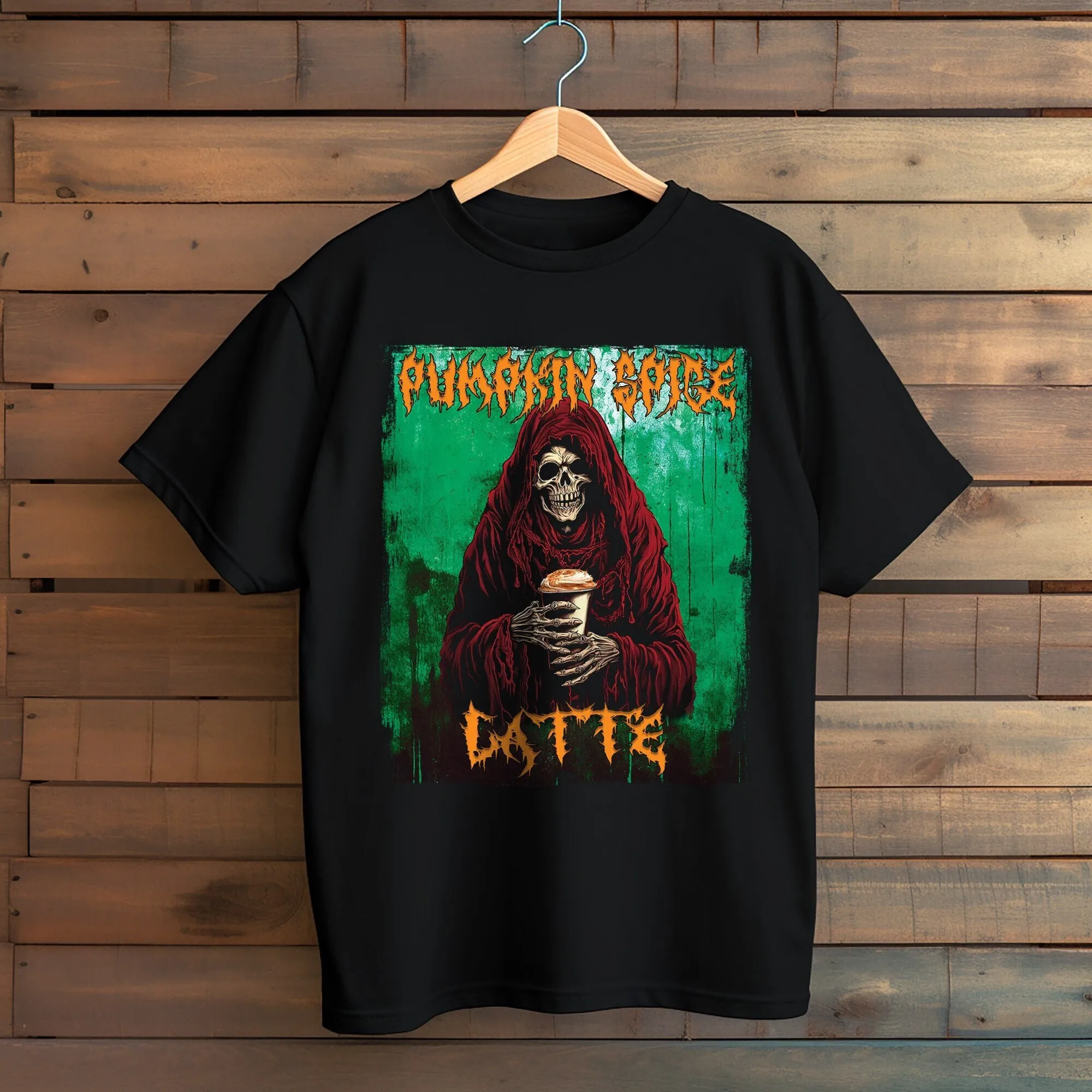 Pumpkin Spice Latte Shirt Divertente T-Shirt Da Caffè In Metallo Nero