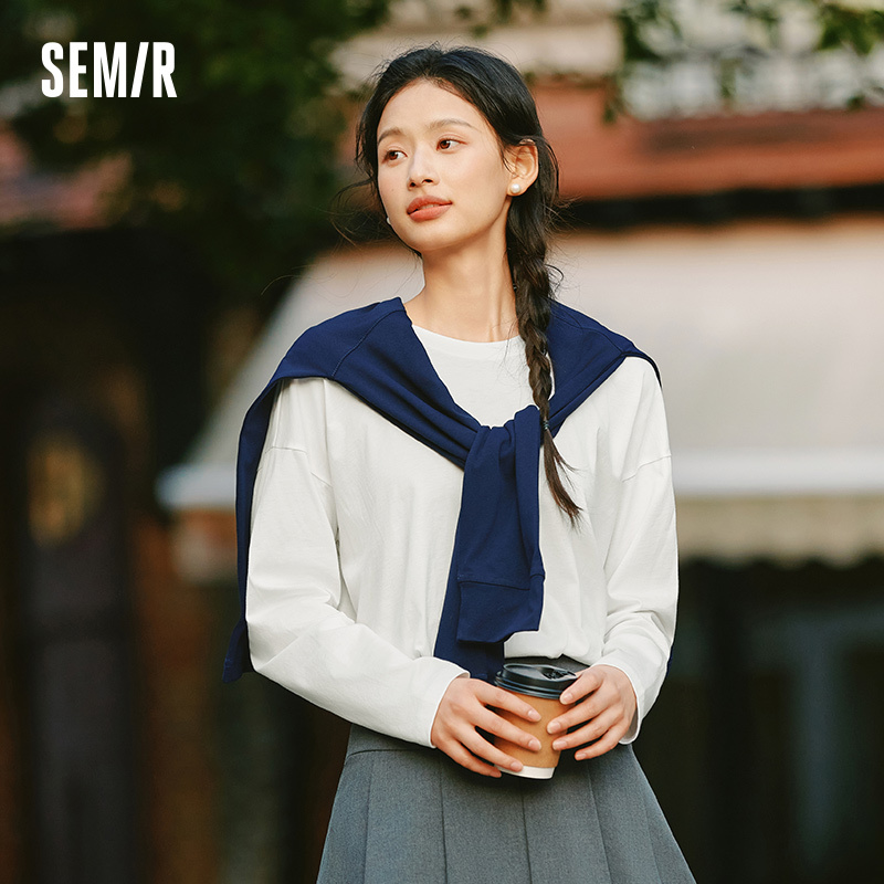 Semir Long Sleeve T-Shirt Women Basic Style Round Neck 2025 New Spring Oversize Pure Cotton Garment