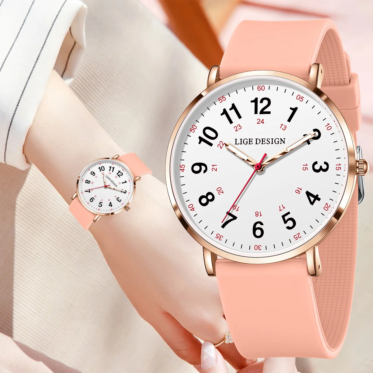 LIGE Women's Luxury Quartz Waterproof Wristwatch with Silicone Strap