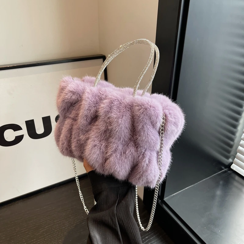 Sac Bandoulière Femme En Fausse Fourrure Pandalein - 27x17 Cm - Fourrure Douce - Pour Soirée Ou Quotidien