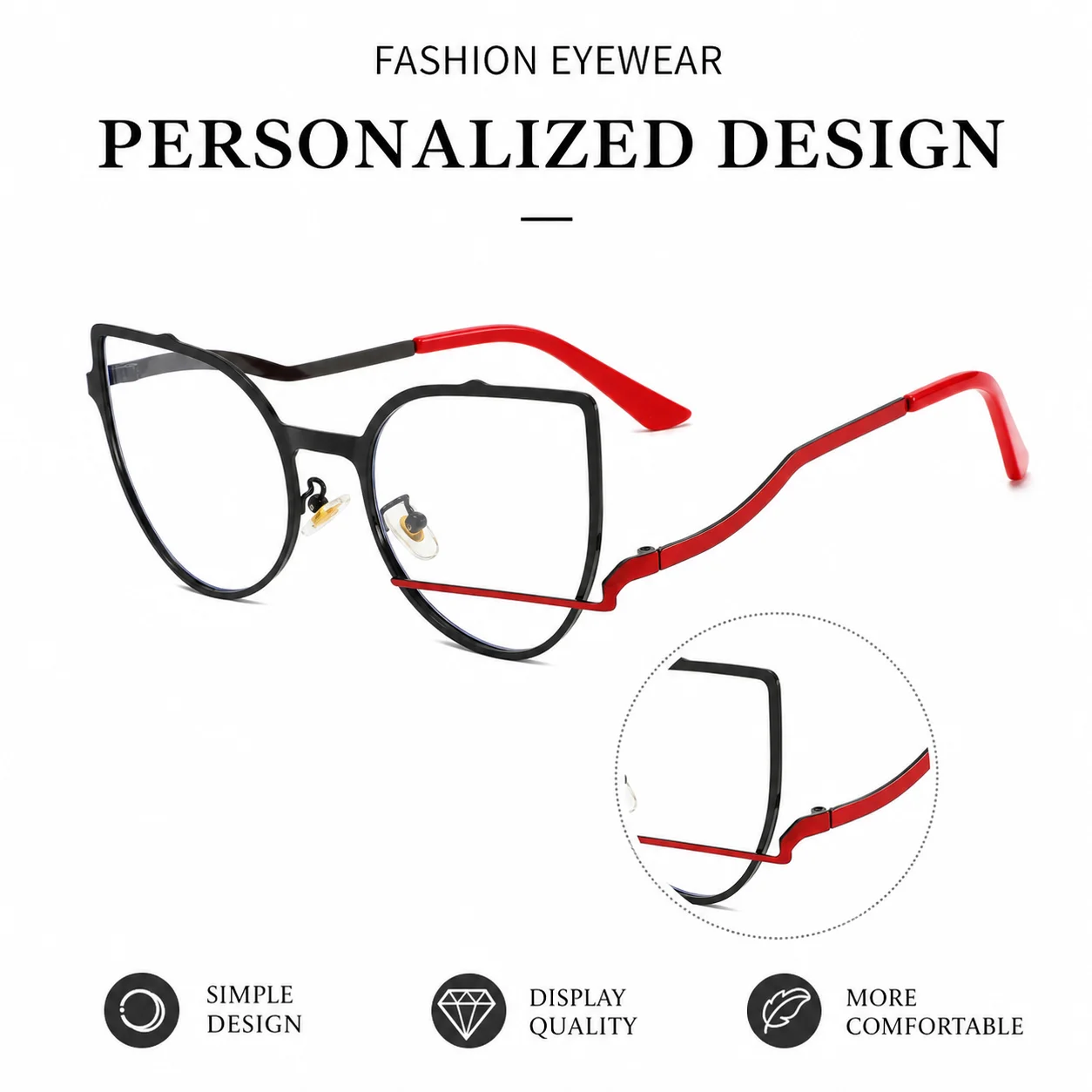 Oversized Stylish Blue Light Blocking Metal Frame Glasses