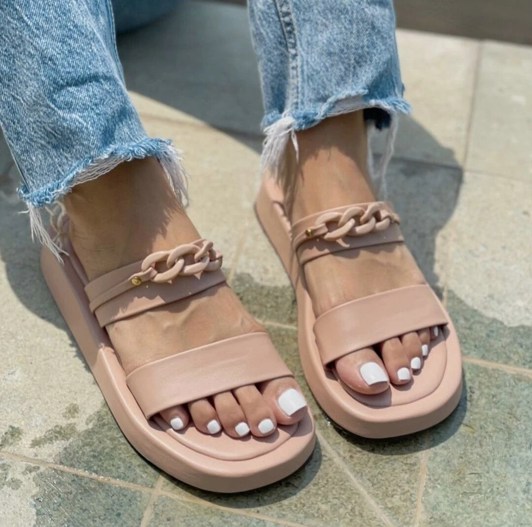 

Women Sandals Platform Slippers Fashion Open Toe Sandalias Summer Woman Thick Sole Shoes Chain Sexy Peep Toe Large Size 35~43