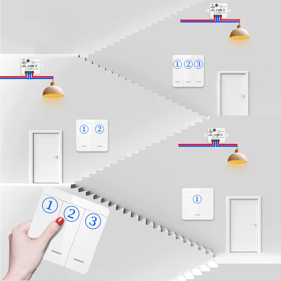 Wireless Light Switch 10A 110V 220V RF433 Module Remote Control 1/2/3 Gang Wall Light Bulb Chandelier