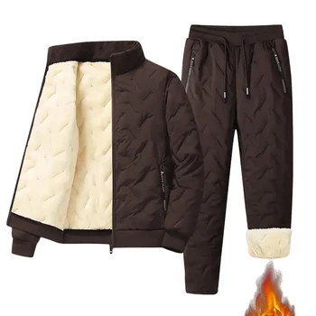 Men's autumn and winter sports suit stand collar casual cardigan jacket outdoor thick warm cotton jacket and pants two-piece set