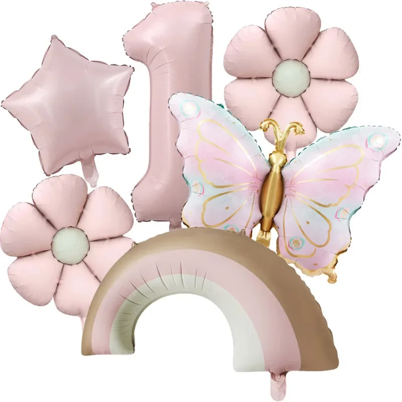 6 Stück Pastellrosa Schmetterling Aluminiumfolienballon für Mädchen Geburtstag Schmetterling Thema Hochzeit Party Dekoration Lieferungen
