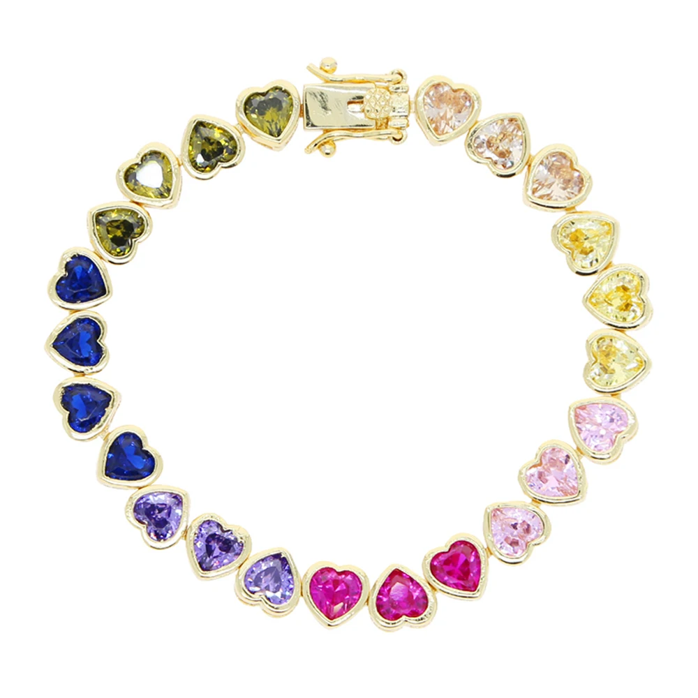 2025 New Iced Out AAA Cubic Zirconia Heart Tennis Chain Necklace Gold Color Rainbow CZ Charm Choker Hip Hop Jewelry For Women 2