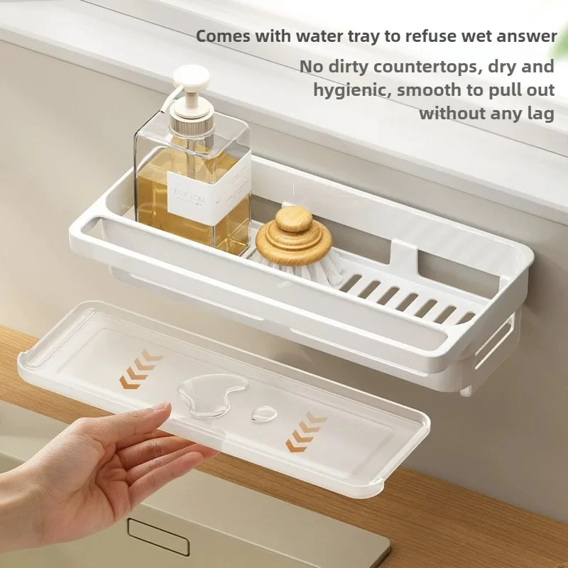 Sponge Holder for Kitchen Sink Wall Mount Sink Caddy with Drainage and Drip Tray Plastic Organizer for Countertop White kitchen storage rack sink sponge holder kitchen organizer sponge rack detergent sponge rack kitchen organizer rack
