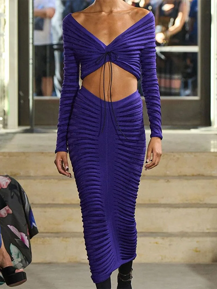 

Костюм TARUXY Женский трикотажный из 2 предметов, облегающий пикантный укороченный топ со шнуровкой, прозрачная юбка, элегантный костюм