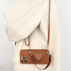 Love Leather Crossbody Lanyard Hand Strap Card Case Cover - A31 (Pink)
