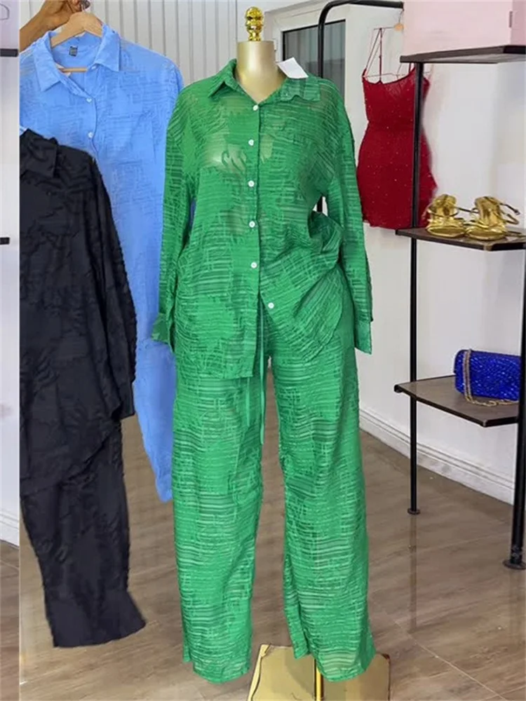 Wmstar Two Piece Set Women Loose Top and Pants Sets Wide Leg Long Sleeve Mesh New Matching Tracksuit Wholesale Dropshipping 2025