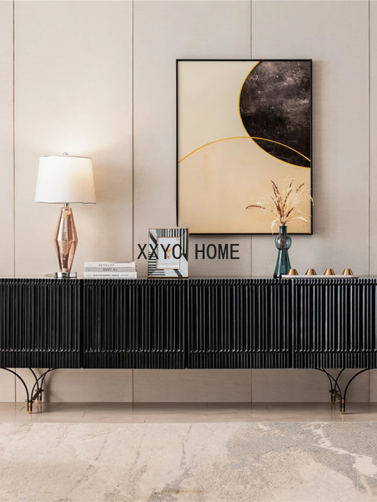 

Living Room Wall Large Capacity Storage Modern Minimalist Black Paint Art Solid Wood Side Cabinet