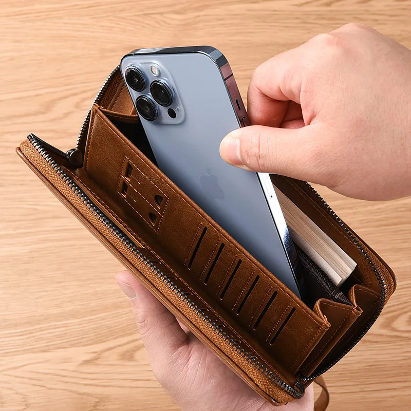 New men's long handbag retro wallet card foreskin clip handbag student wallet trendy grab bag