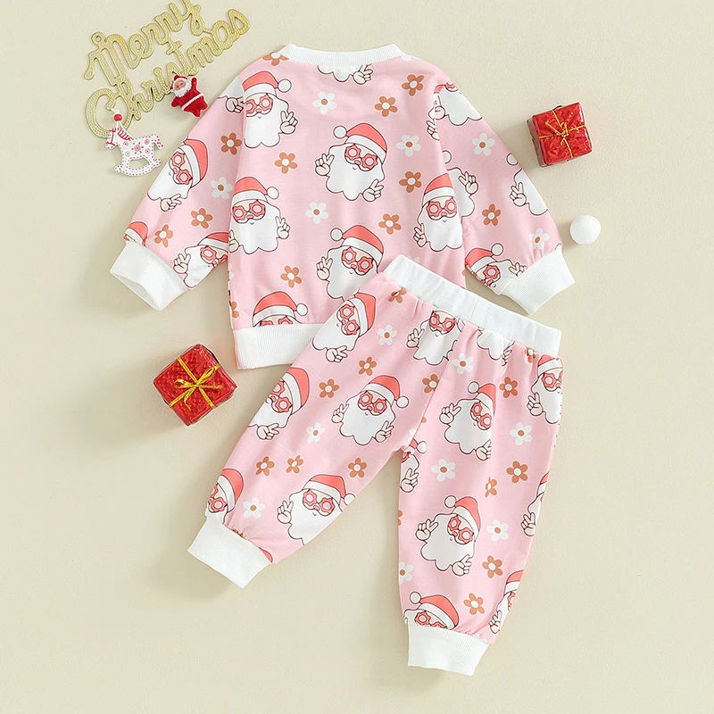

Toddler Girls Christmas Pants Sets Long Sleeve Santa Claus Print Sweatshirt Tops Pants Sets