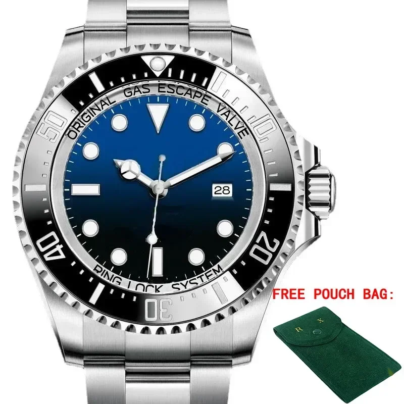 

Роскошные Новые автоматические часы для мужчин, механические часы из нержавеющей стали, D-blue, светящиеся глубоководные, 44 мм, дизайнерские, черные, синие, керамические