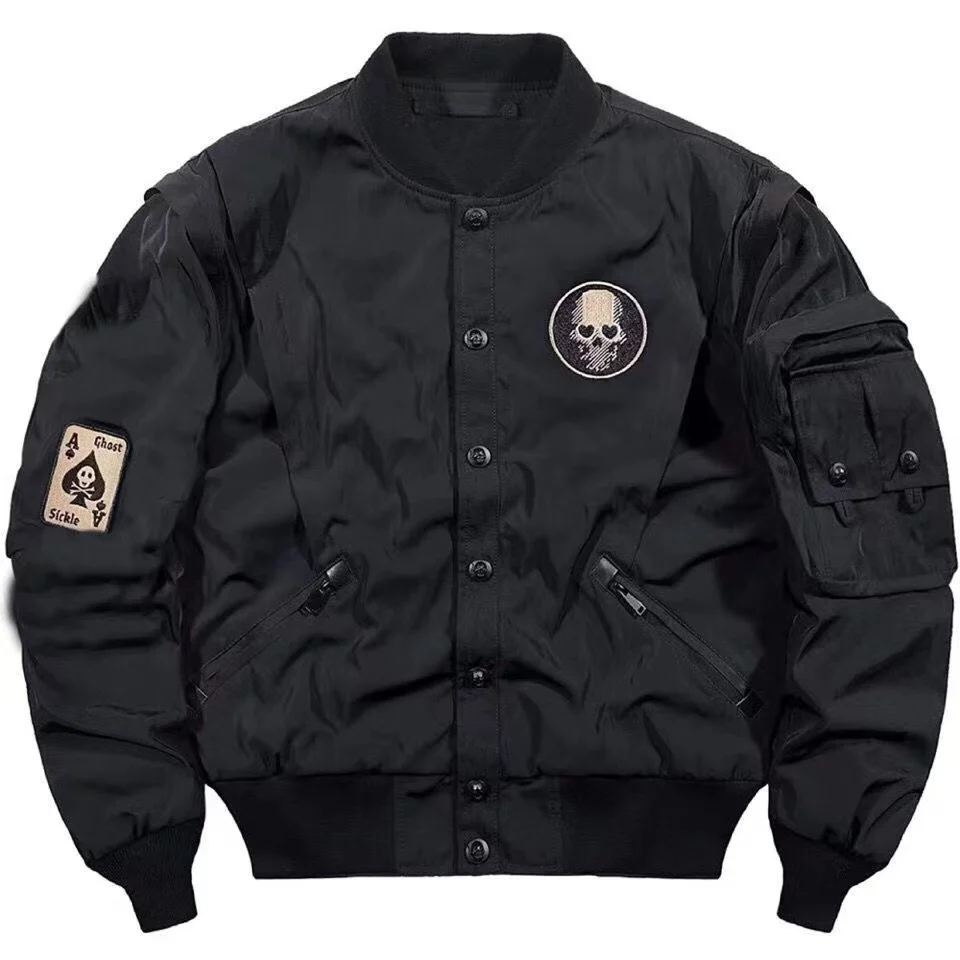 

Techwear Varsity Bomber Jackets for Men Skulls Punk God of Death Embroidery Baseball Jacket Streetwear Hip Hop College Coat Male