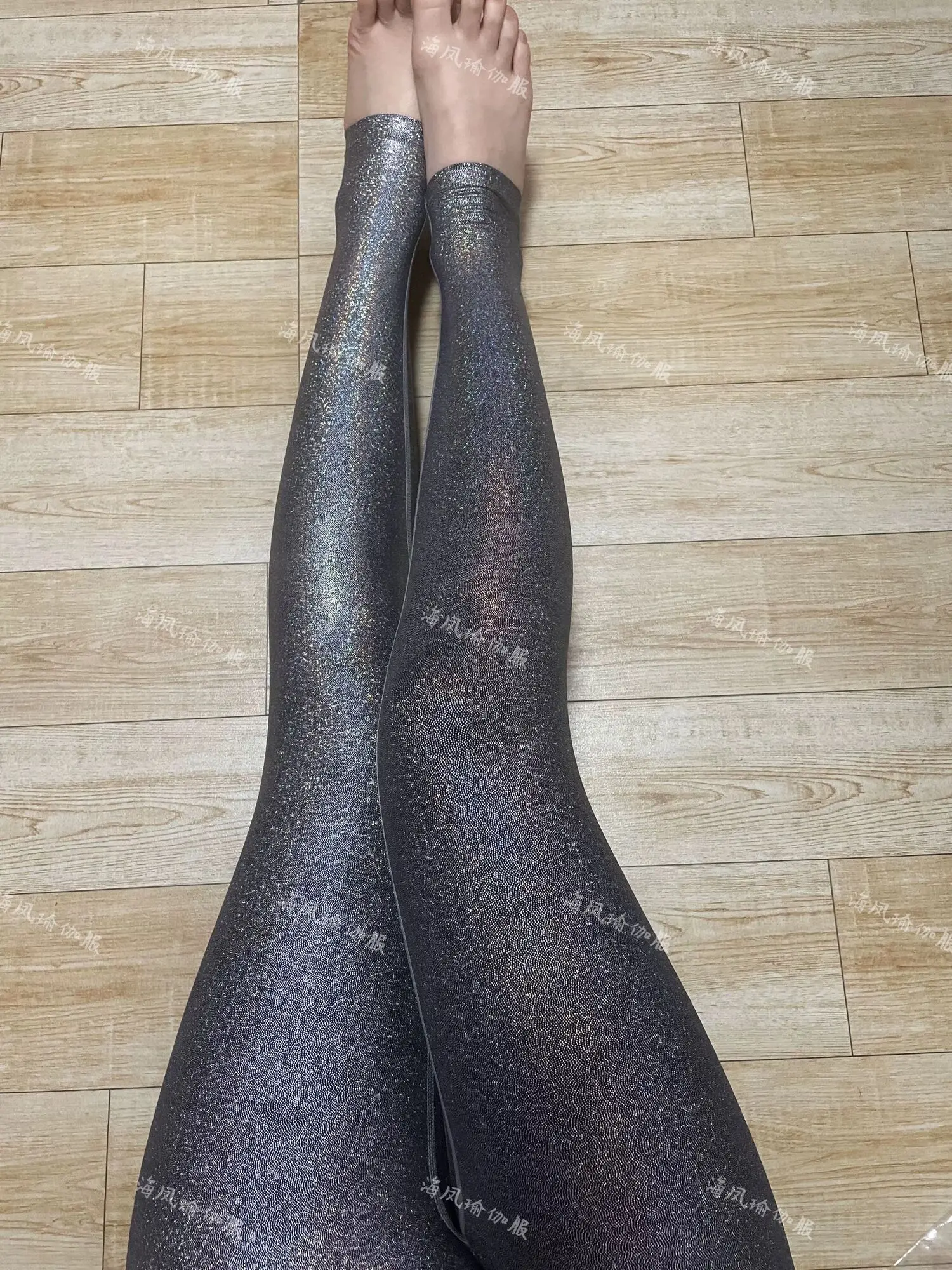 Glossy blue women high waist tight leggings Fitness sports yoga pants sweat trousers joggers