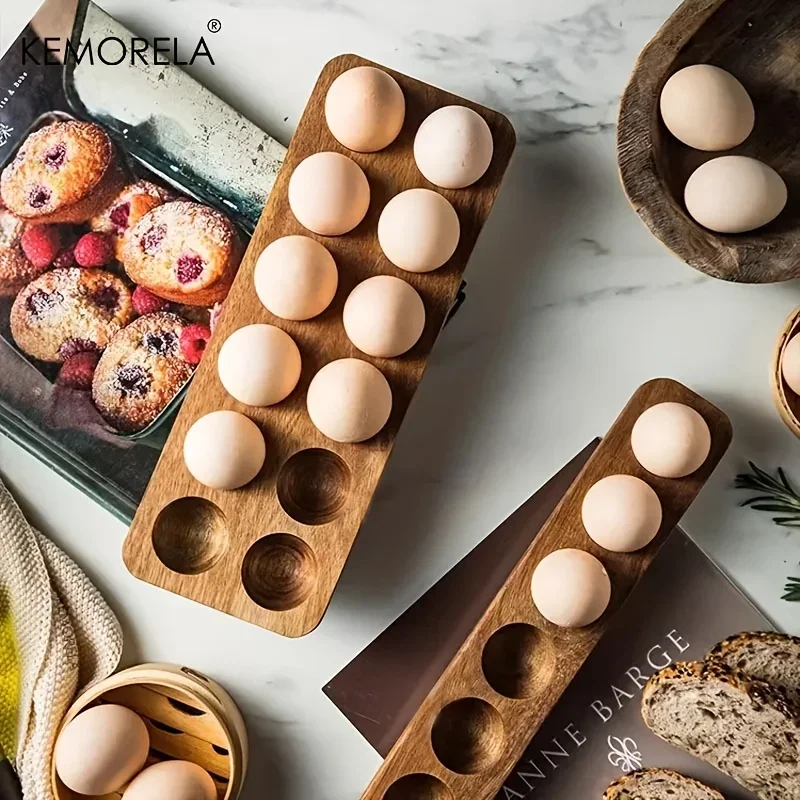 KEMORELA Modern Wooden Egg Storage Box Multi-Compartment Kitchen Organizer for Fresh Eggs Ideal for Home Cooking And Baking 2