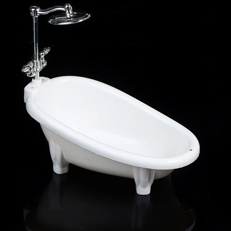 Dollhouse Miniature Bathtub With Shower Head Mini Bathroom Furniture For 1/6 1/12 Doll House Decor Accessories Kids Pretend Toy 2