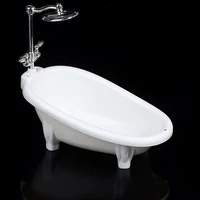 Dollhouse Miniature Bathtub With Shower Head Mini Bathroom Furniture For 1/6 1/12 Doll House Decor Accessories Kids Pretend Toy 2