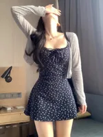 Sweet Spicy Strappy Mini Bodycon Dress Beach Cover-Up for Women Fashionable Fall New Arrivals French Floral Print Waist-Defining