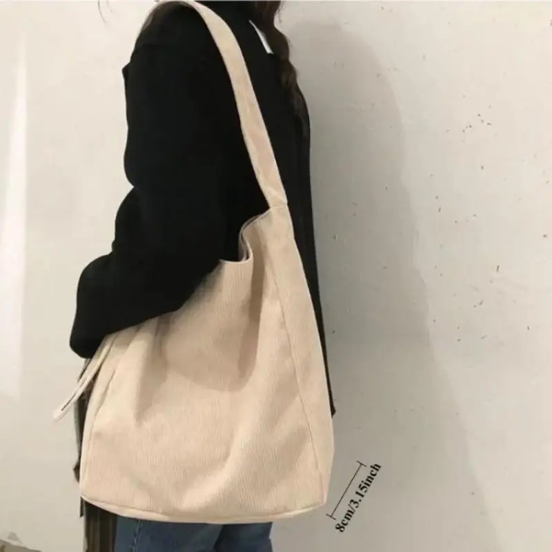 Large Corduroy Shoulder Shopper Bag Women Cotton Cloth Fashion Canvas Tote Shopping Bags Woman Handbags Reusable Travel Bags