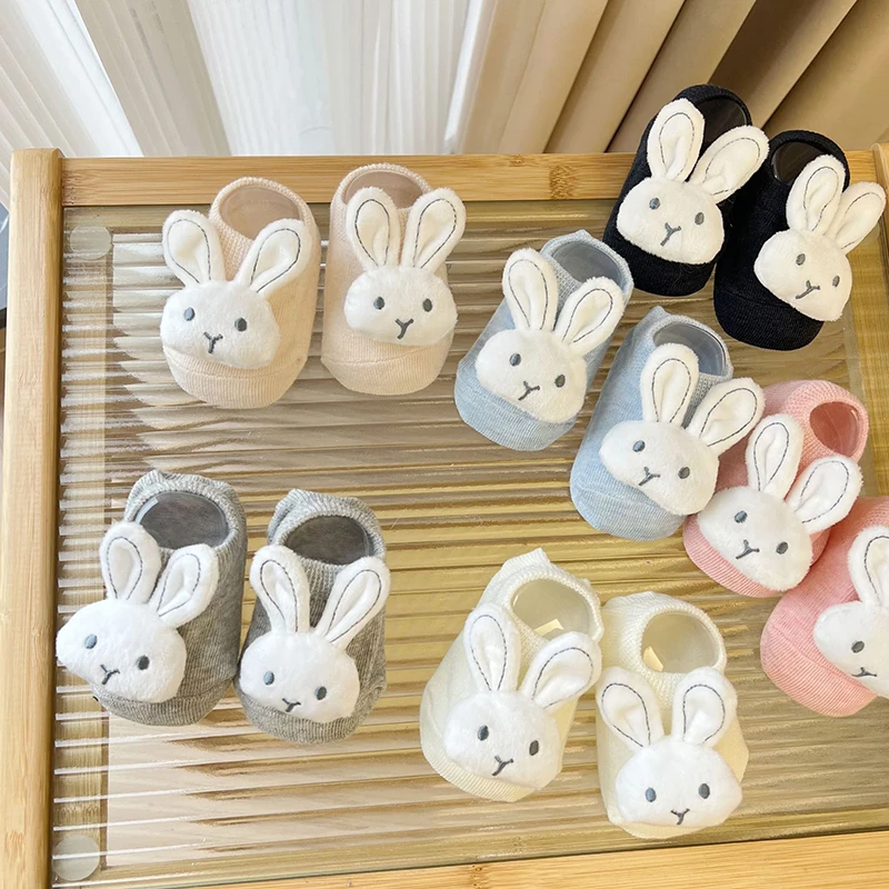 Cartoon Rabbit Baby Socks Cute Animal Doll Newborn Floor Sock Korean Solid Color Infant Toddler Boy Girls Ankle Socks 2