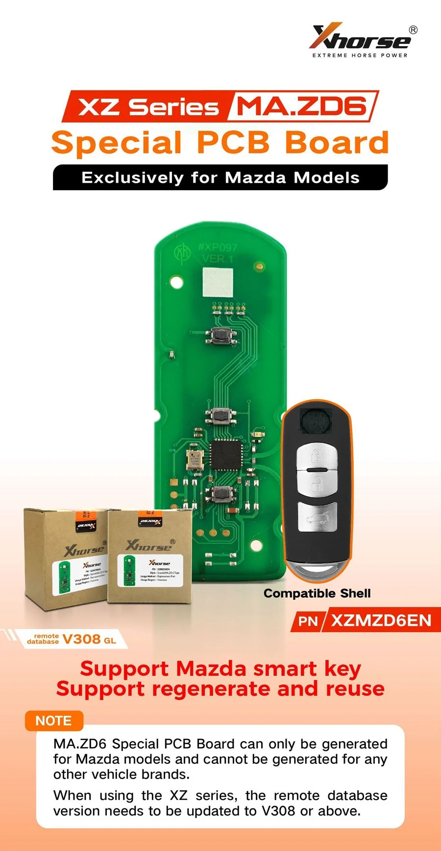 Xhorse XZMZD6EN Exclusively for MAZDA Smart Key 3 Button With