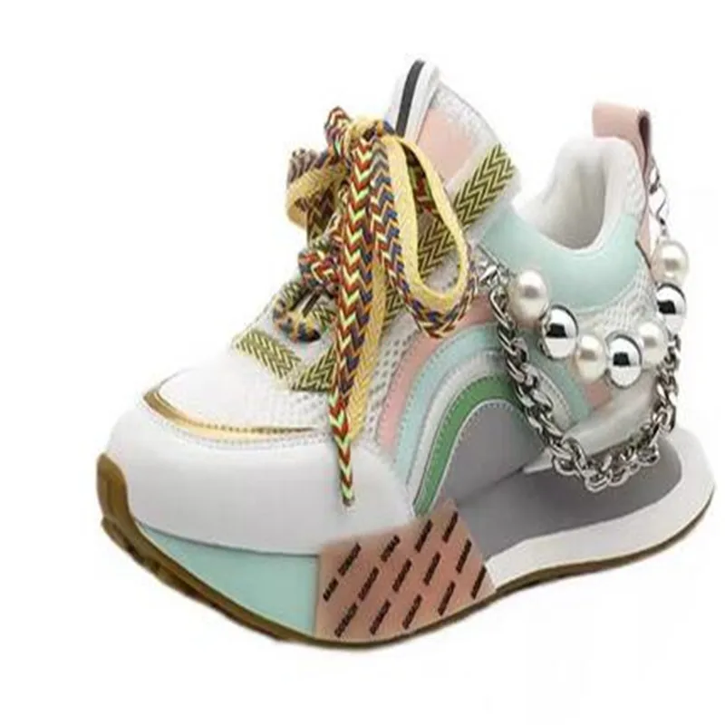 Women's Sneakers Original Design Pearl Chain Shoes Women Fashion Colorful Original Bottom Casual Sneakers For Girl
