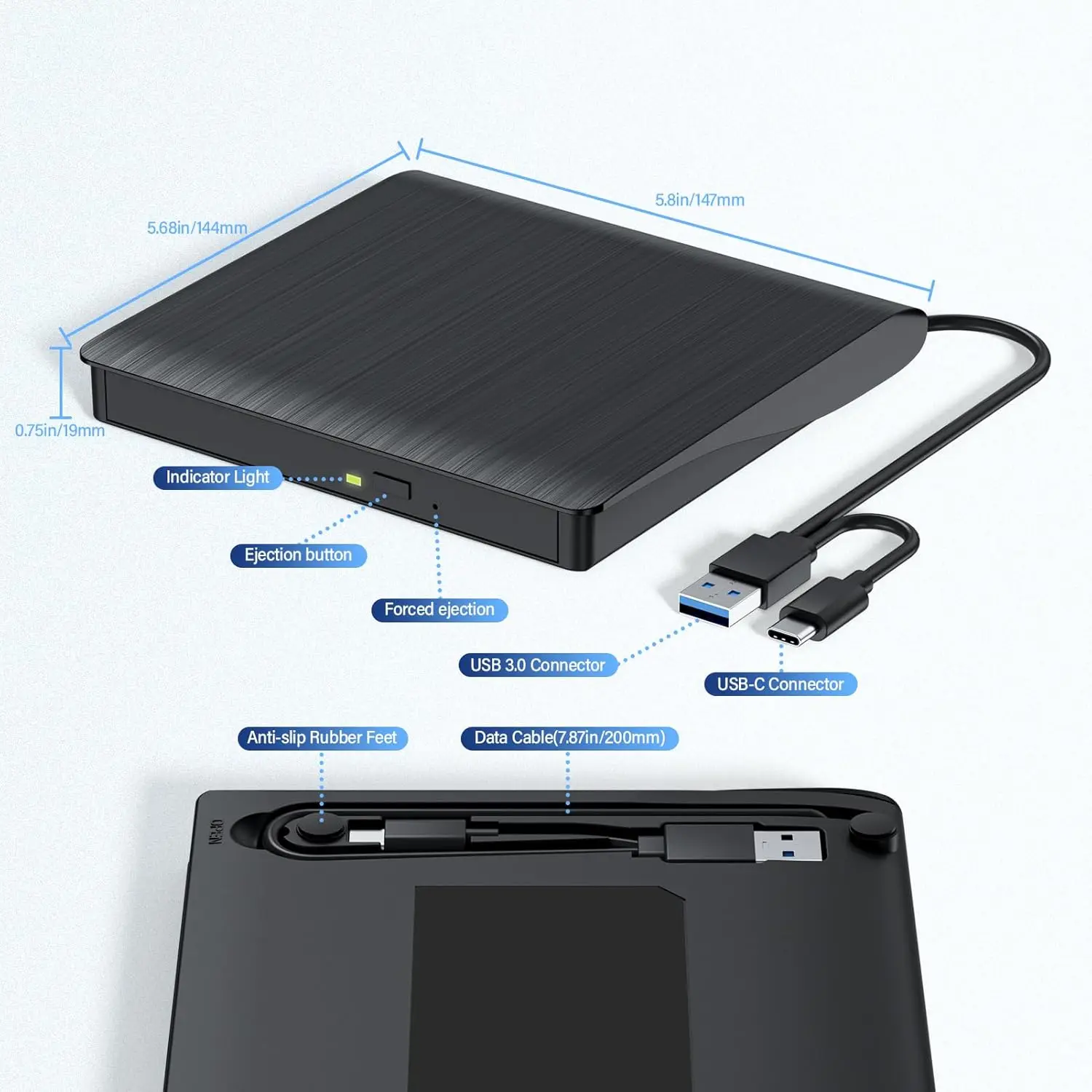 External DVD CD drive for laptop PC USB 3.0 Type-C CD burner portable +/-RW drive DVD player for ROM rewriter burner recorder