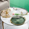 Luxury Storage Tray With Golden Handle Household Tea Dessert Fruit Storage Tray Plate Dinner Plate for Living Room Kitchen 5
