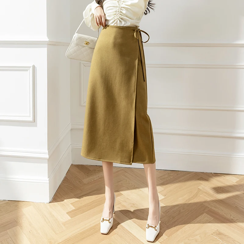 

Autumn Winter Wrap Skirt Women Casual High Waist Lace Up Bandage Long Bodycon Pencil Skirt Office Ladies Work Suit Skirts