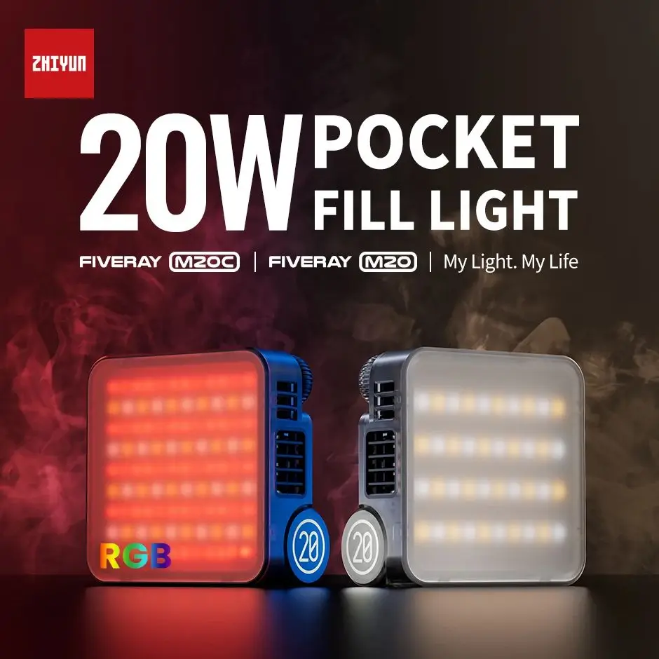 ZHIYUN FIVERAY 사진 스튜디오 브이로그 라이브용 LED 비디오 조명, 2500K-10000K 앱 제어, M20C, M20, 20W