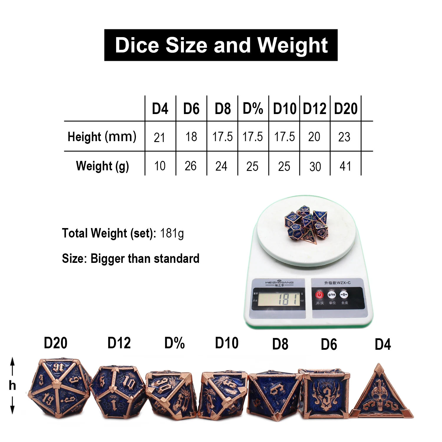 Polyhedral Metal Dice Set for Role Playing, Rpg Game, Pathfinder,Gift,DND, D & D, , 7 Pcs, Board Games ﻿